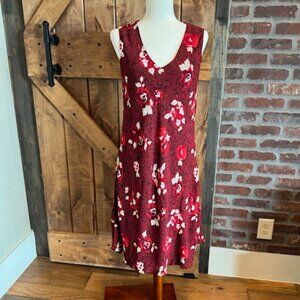 Lily Red Black Floral Sleeveless Dress with Black Lining –Altered– Approx. Sz M